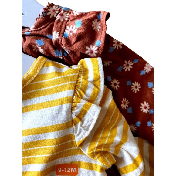 Carters Baby Girls 4-Piece Outfit Set 9-12M - Floral & Striped Bodysuits With Pi - Picture 7 of 7